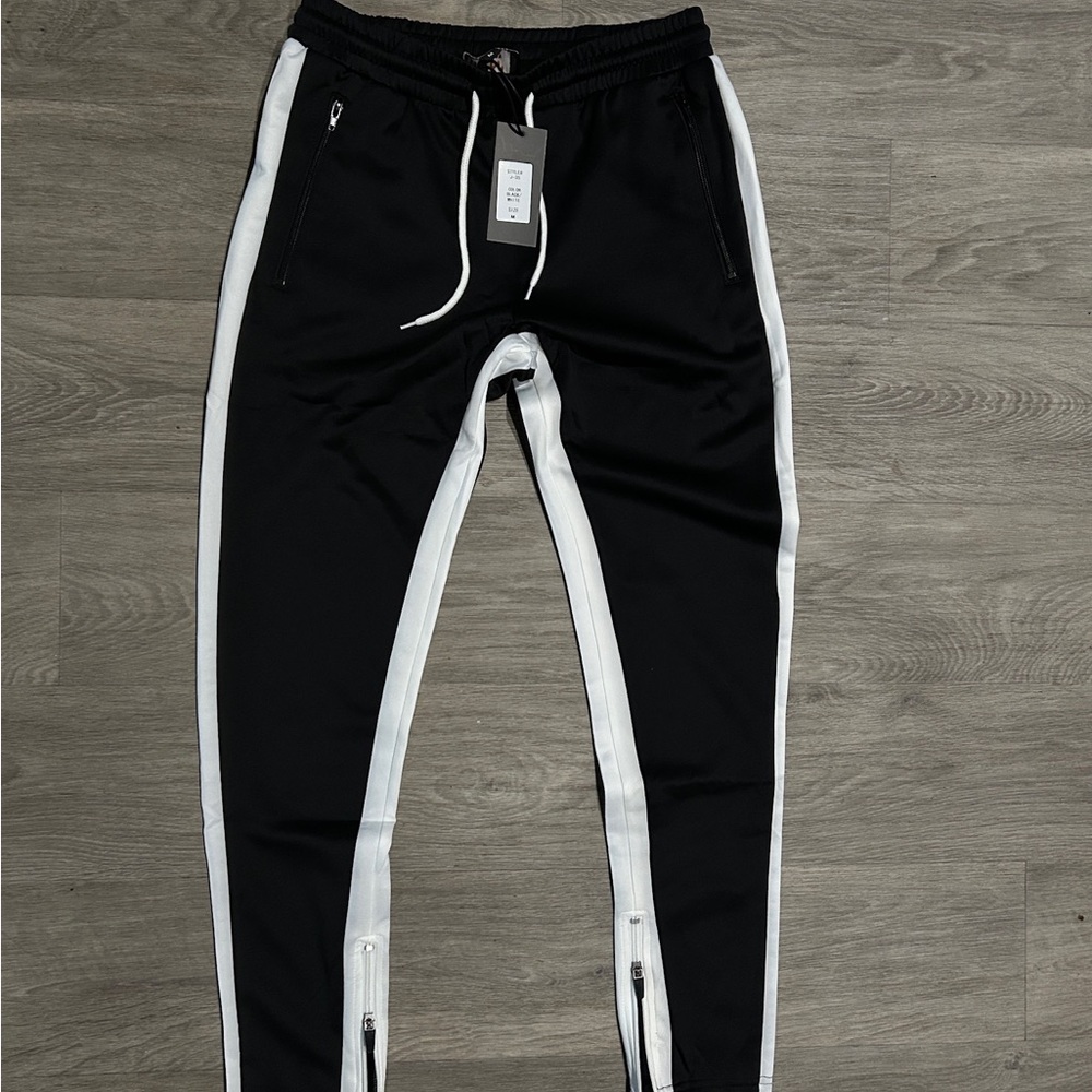 Men's Black and White Joggers with Zipper Accents